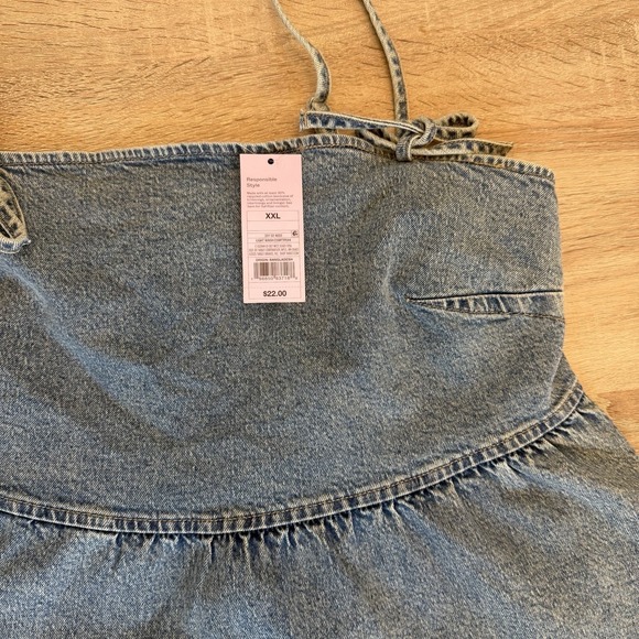 Wild Fable Denim Cami Top XXL Blue Babydoll Peplum Tie Strap Tank NWT - Picture 3 of 7